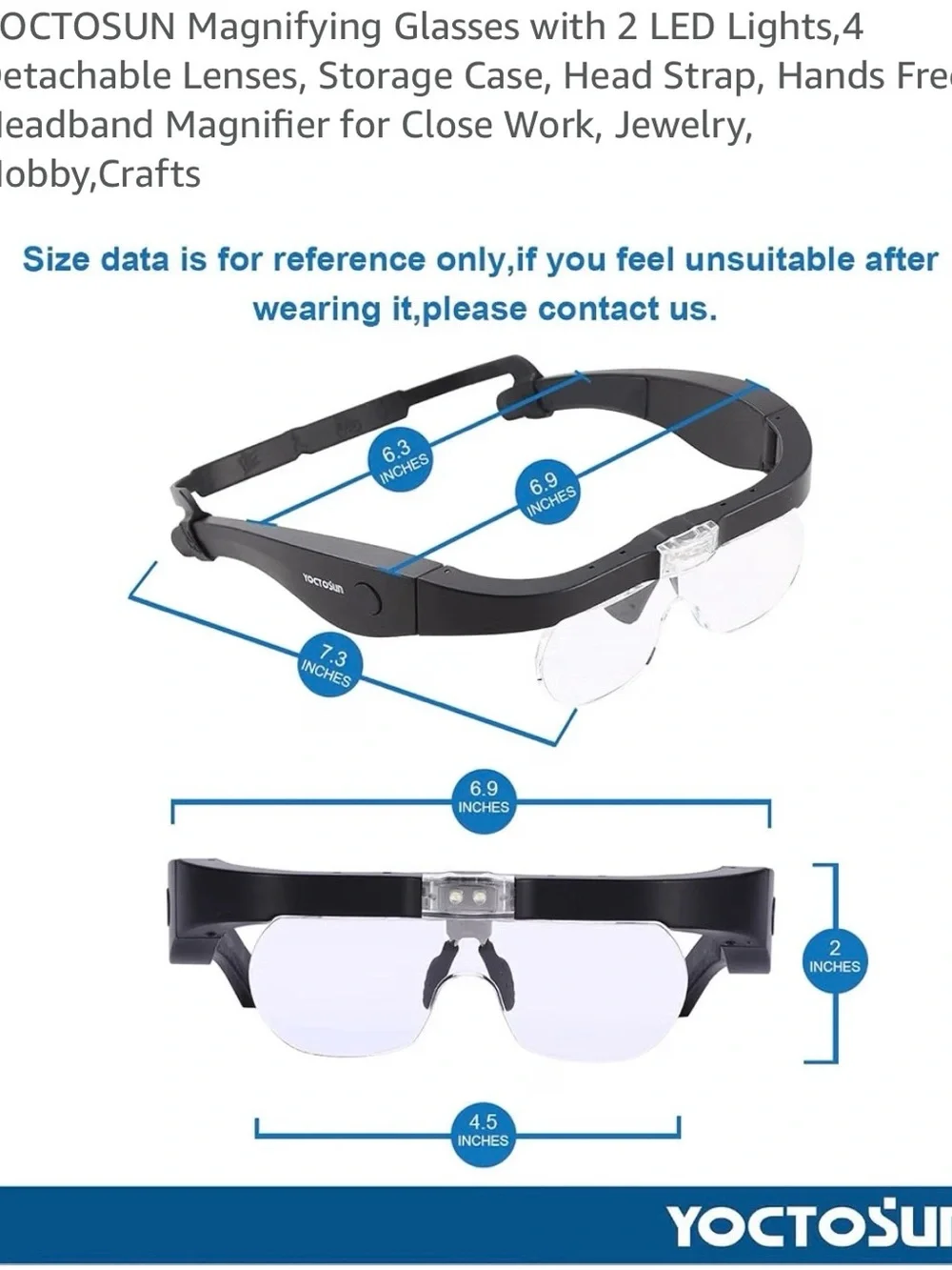 Black Hands-Free Headband Magnifier with LED Lights and 4 Detachable Lenses